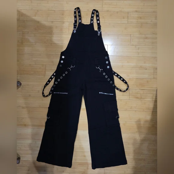 Dolls Kill Rare The Grave Girls Punk Goth Black Tough Life Denim Overalls S M - Picture 1 of 14